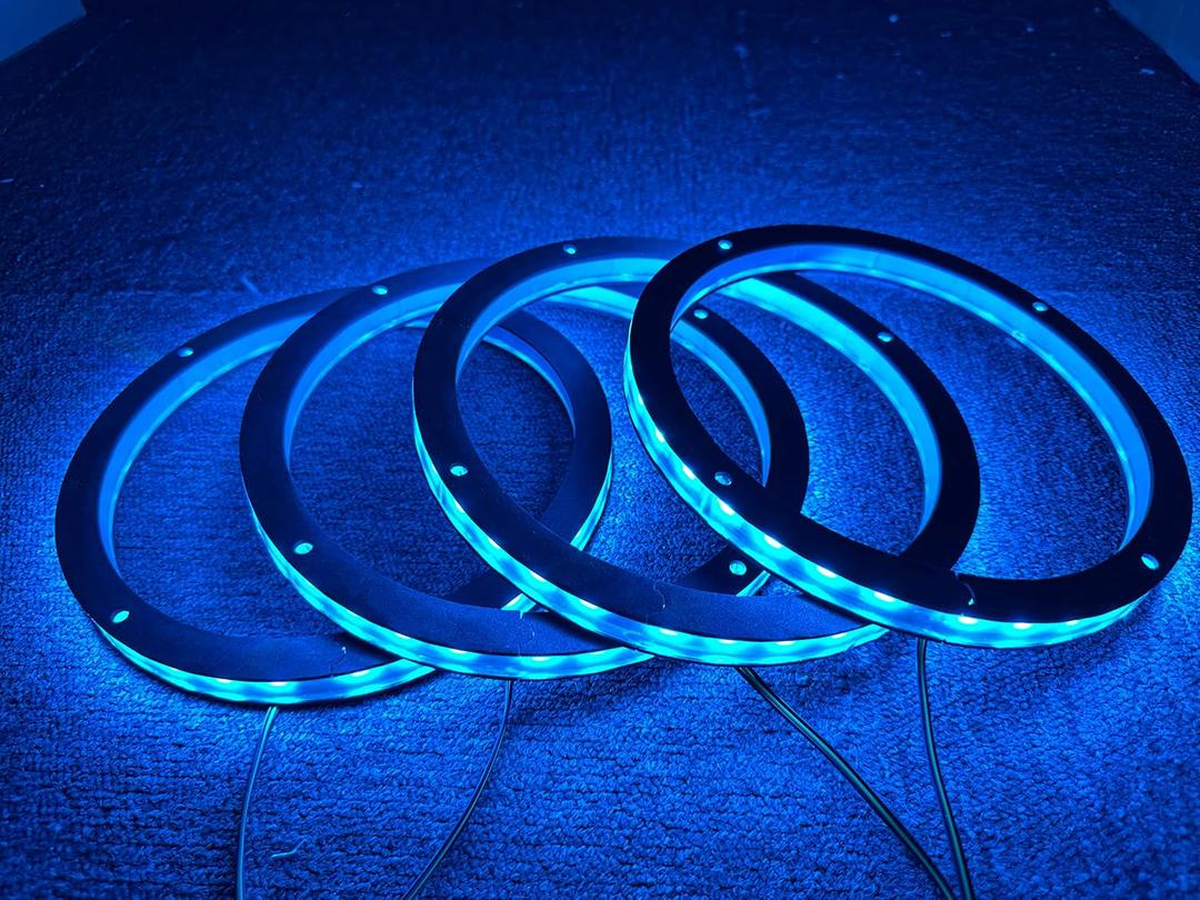 4PCS 6.5" RGB Multiple Changing Car LED Speaker Ring Light Kit Colors Shift Coxial Lights Spacer Ring Light Bluetooth App & Remote Control