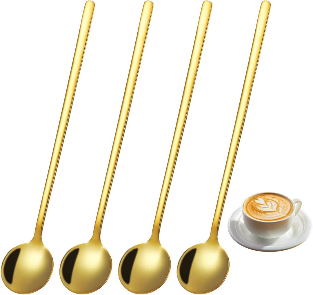 4pcs Satin Stainless Steel Coffee Spoons, Gold Modern Espresso Stirring Spoons, 6.7 Inches Long