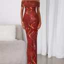 BTFBM Cocktail Dresses for Women 2026 Elegant Classy Off Shoulder Bodycon Mesh Slit Floral Maxi Spring Summer Dress (XXL)