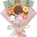 Crochet Flower Bouquet, Knitted Flowers, Completed Crochet Sunflower Daisy Flowers for Graduation Gifts Birthday Home Decor (Pink)
