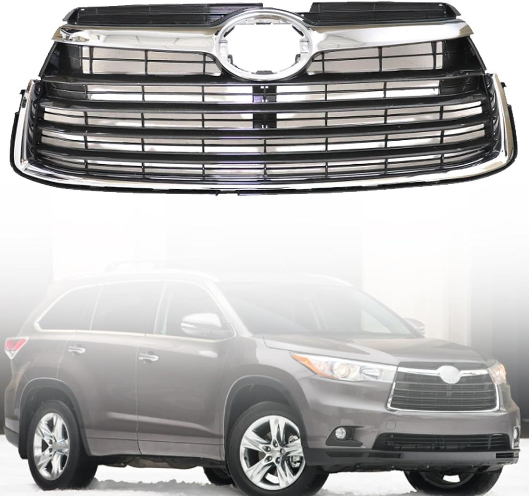 GXARTS Chrome Center Upper Front Grille 53102-0E040 Compatible with Toyota Highlander 2014 2015 2016