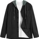 ZAFUL Men's Hooded Flannel Shirts Long Sleeve Casual Fashion Button Shirts Loose Drawstring Shacket for Spring Autumn (S)