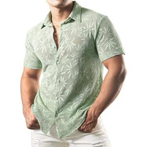 JOGAL Mens Floral Lace Shirt See Through Casual Button Down Shirts XL
