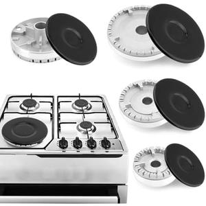 8 Pcs Cooker Hat Set, Oven Gas Hob Burner Crown Flame Cap Cover, Surface Gas Stove Burner Caps and Burner Head Replacement Kit 1 Large 1 Small 2 Middle (Dimensions in Images)
