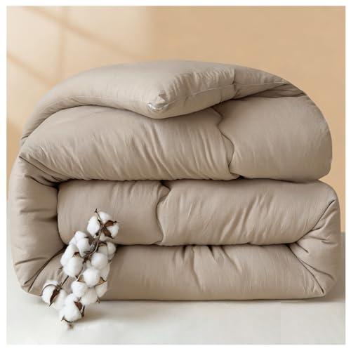 ZTGL Double Sided Washed Cotton Blanket, Fluffy Cotton Quilt, Breathable Duvet, Warmth Thick Blanket, Soft Winter Comforter Core,Khaki,150x200cm(3.5kg)