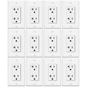 12 Pack Standard Decorator Electrical Wall Receptacle Outlet, 20A 125V, 2 Pole 3 Wire, Non-Tamper Resistant, Wallplate Included, Residential and Commercial Use, UL Listed, White