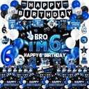 6th Birthday Decorations for Boys, Blue Black Bro Im 6 Year Old Party Decor Supplies for Boy 6th Birthday - Backdrop, Banner, Balloons, Tablecloth, Centerpieces, Hanging Swirls, Wall Signs
