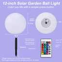 12 Inch Solar Ball Light, Solar Rechargeable Globe Light,16 RGB Colors and Dimmable Globe Light with Remote,Decor for Patio,Garden,Yard,Beach,Pathway,Party Decorative Lighting