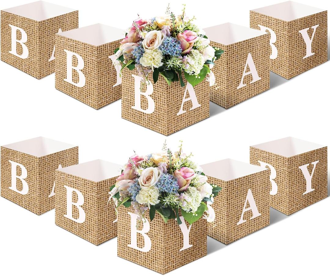 Jetec 10 Piece 7X 7X 7 inch Baby Shower Centerpiece Boxes Baby Shower Party Decorations Table Display with Letters Gender Reveal Party Favor Block Holder(Burlap Print) Jetec 10 Piece 7X 7X 7 inch Baby Shower Centerpiece Boxes Baby Shower Party Decorations Table Display with Letters Gender Reveal Party Favor Block Holder(Burlap Print)