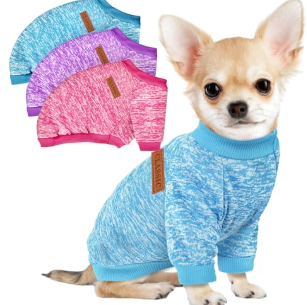 3 Pack Dog Sweaters for Small Dogs Girl Boy Winter Fleece Clothes Warm Soft Dog Sweatshirt Outfit for Dogs Cats Pet Apparel (Rose+Light Blue+Purple, X-Small)