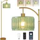 QIYIZM Glass Floor Lamp for Living Room,Bedroom,Gold Dimmable Standing Lamp with Remote,Mid Century Modern Brass Tall Lamp Boho Vintage Retro Floor Lamps Arc Green Flower Floor Light Lamp Bohemian