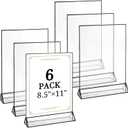 Floroom 6 Pack 8.5x11 Inch Clear Acrylic Sign Holders, Double-Sided Black Display Stand Picture Frames for Table Numbers, Menus, Flyers, Weddings, and Offices
