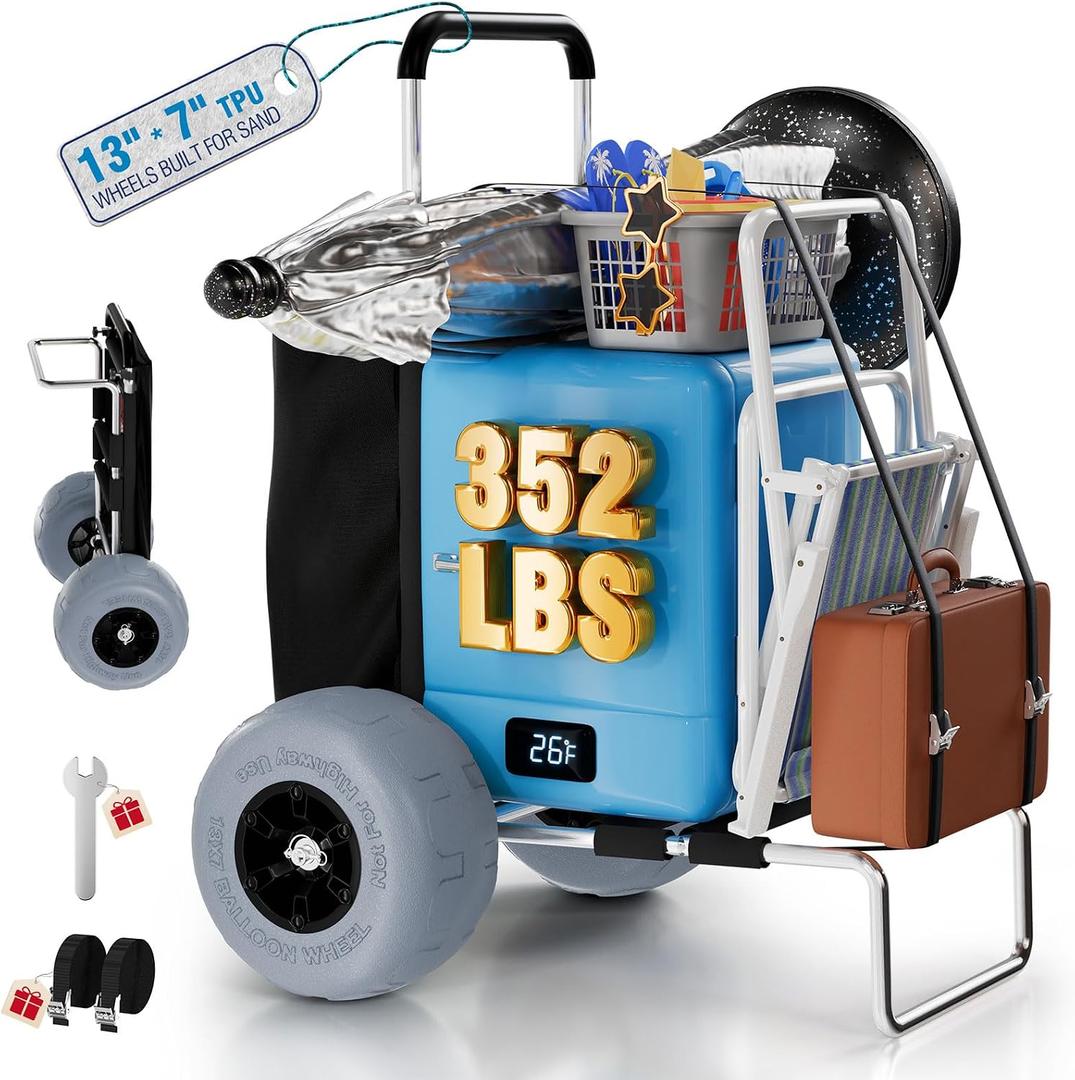 PYY Beach Cart for Sand with 13" Big Balloon Wheels Flodable Aluminum Wagon