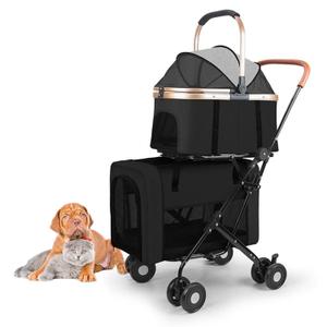 Double Pet Stroller for 2 Dogs or Cats - with 2 Detachable Carrier Cages, Portable Double Dog Strollers with 4 Lockable Wheels for Small Medium Dogs, Travel Cart,Foldable, Sturdy (Black)