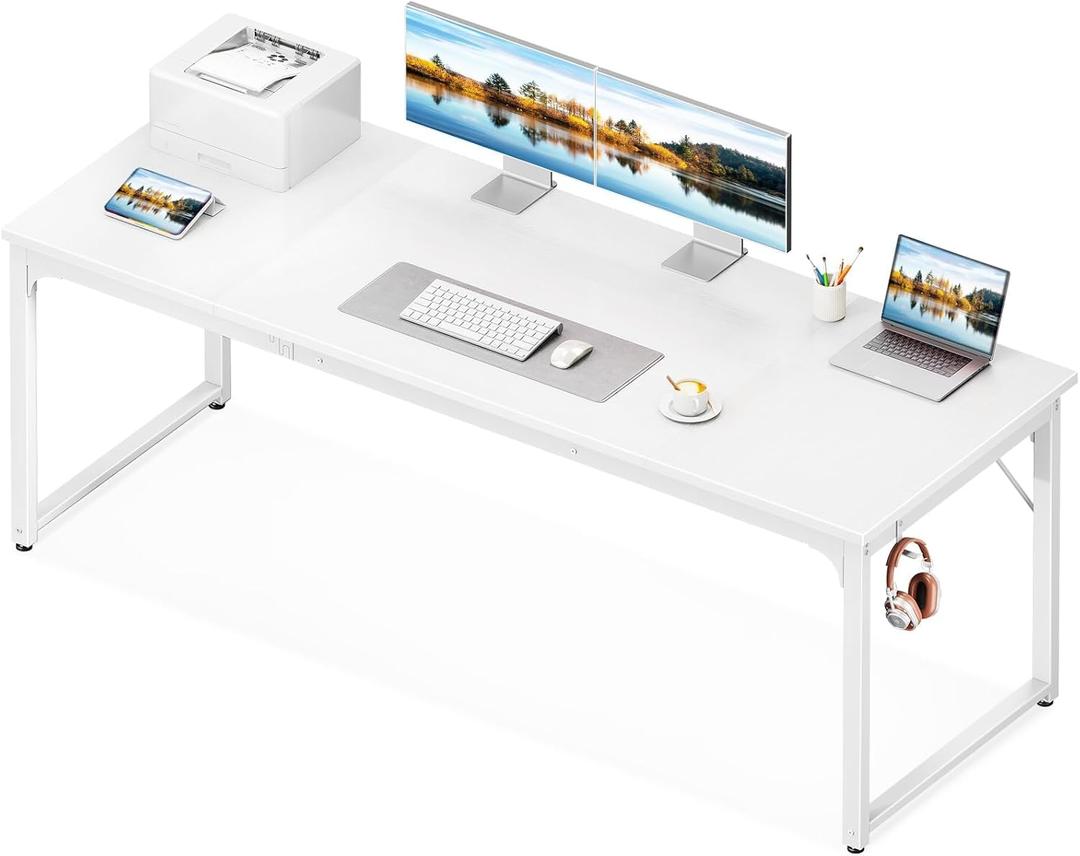 Coleshome 71 Inch Computer Desk, Modern Simple Style Desk for Home Office, Study Student Writing Desk, White (71 Inches)