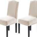 H.VERSAILTEX Dining Chair Covers Velvet Stretch Chair Covers for Dining Room Set of 2 Parson Chair Slipcovers Chair Protectors Covers Dining, Soft Thick Solid Velvet Fabric Washable, Ivory