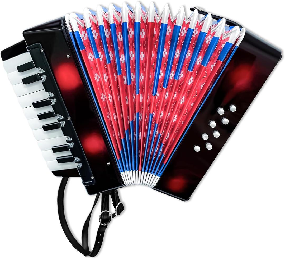 17 Keys Mini Accordion, 8 Bass Button Lightweight Accordion Gift for Beginners, Practice and Educational Musical Instrument (Black)