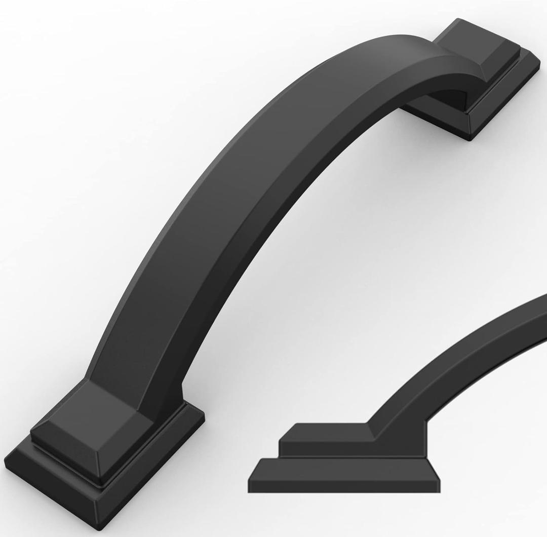 Amerdeco 10 Pack Matte Black Cabinet Pulls 3 Inch(76mm) Hole Centers, Handles for Kitchen Cabinet Hardware, Arch Cabinet Handles for Bathroom Dresser Drawer Handles ZH0016