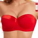 Women's Push up Strapless Bra for Large Breasts with Clear Straps, Never Move On Party Cup (Red), 38D
