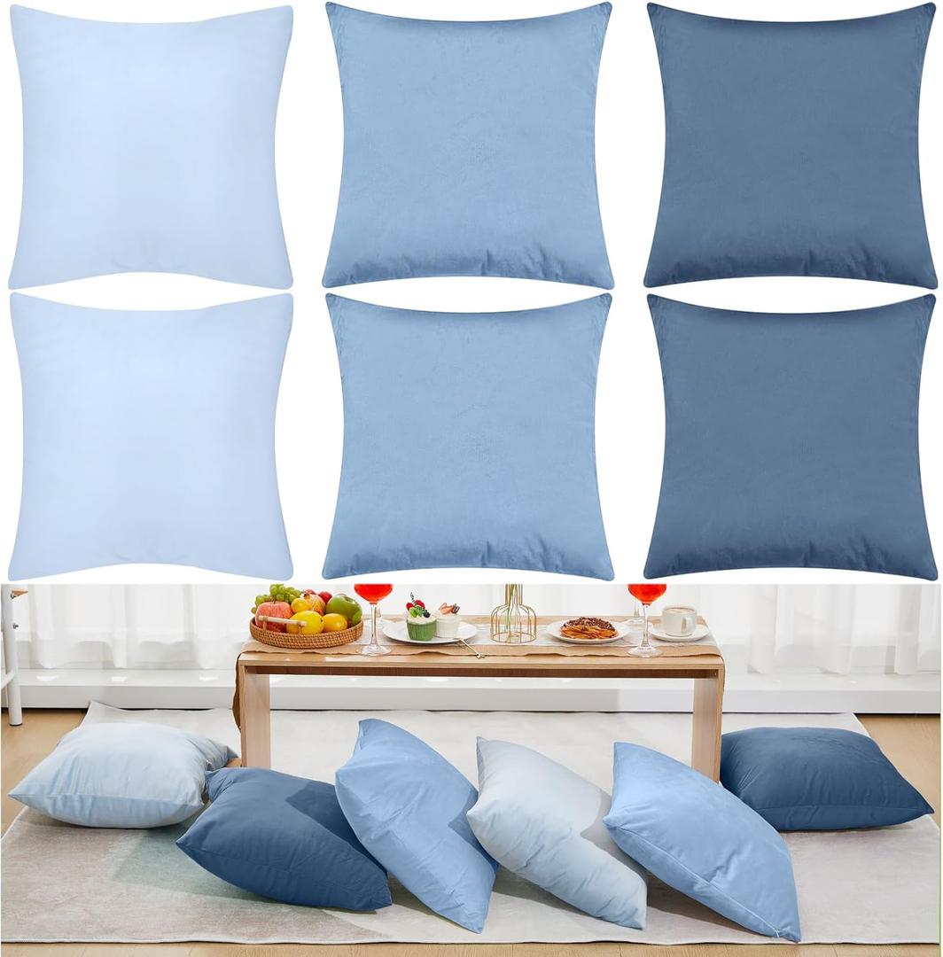 Berlune 6 Pcs Velvet Throw Pillow Covers 18" x 18" Decorative Cushion Cases Soft Pillowcase for Picnic Coquette Party Accessories Bedroom Living Room Decor, No Inserts (Blue Series)