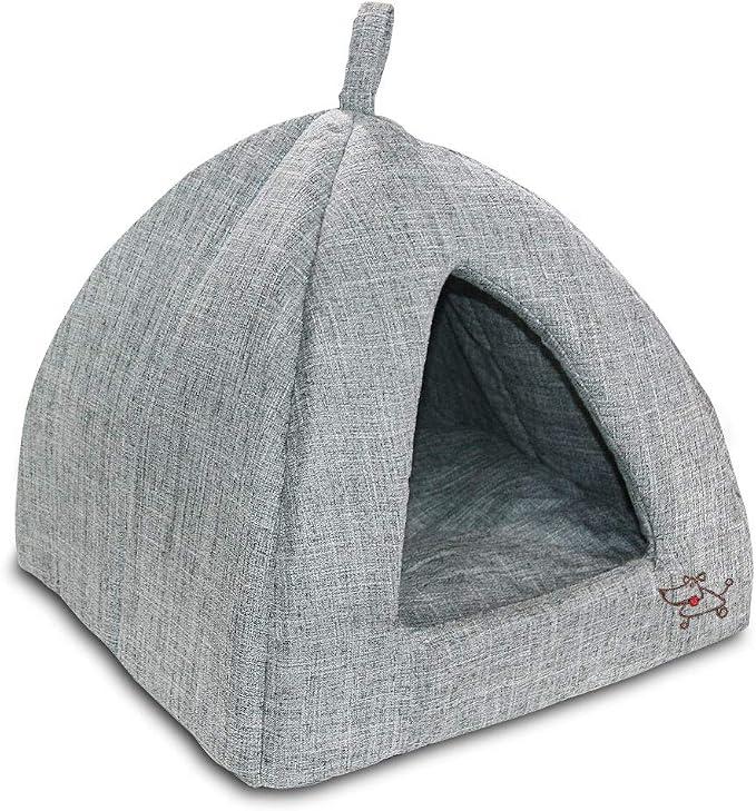 Best Pet Supplies Cat Bed for Indoor Cat, Domed Tent House with Removable Pillow, Covered Cat Cave for Small Dog, Puppies and All Breeds of Cats - Brown Linen, 19 x 19 x H:19"