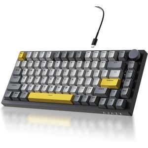 Ajazz 75% Mechanical Gaming Keyboard with Volume Knob, Gasket Mount Wired Custom Keyboard, South-Facing RGB Backlit, PBT Keycaps, Pre-lubed Linear Switches, Creamy Sound for Office & Gaming