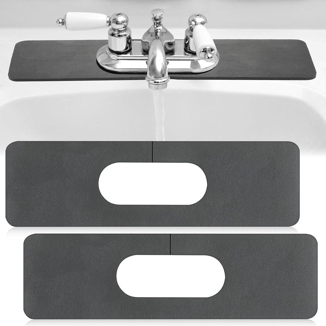 Tioncy 2 Pcs Faucet Mat Sink Splash Guard Oval-hole Oval Splash Pad for Kitchen Sink Oval Base Diatomite Faucet Mat for Bathroom Absorbent Mat Splatter Screens(Dark Gray)