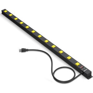 12 Outlet Long Power Strips Heavy Duty Wide-Spaced Outlets Industrial Power Strip Surge Protector with 4ft Cord for Garage Workshop Office Home, ETL Certified, 1875W, Black