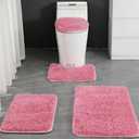 4 Piece Non Slip, Toilet Lid Cover and Contour Mat, Bath Mats Shower Mats Bath Rug Mat for Tub Toilet Bathroom (Pink)