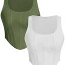 WDIRARA Women's 2 Pack Crop Bustier Corset Tank Top Sleeveless Square Neck Asymmetrical Hem Ribbed T Shirts, XL