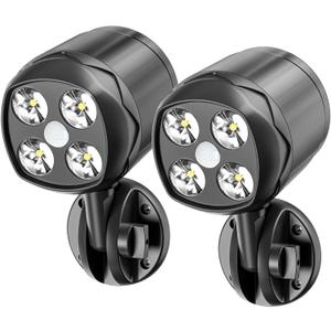 Motion Sensor Outdoor Lights, Battery Operated Outdoor Light, 1000LM Motion Detector Lights for Outside, 6000K LED Security Light Battery Powered Spotlight for House Wall, Black(2 Pack)