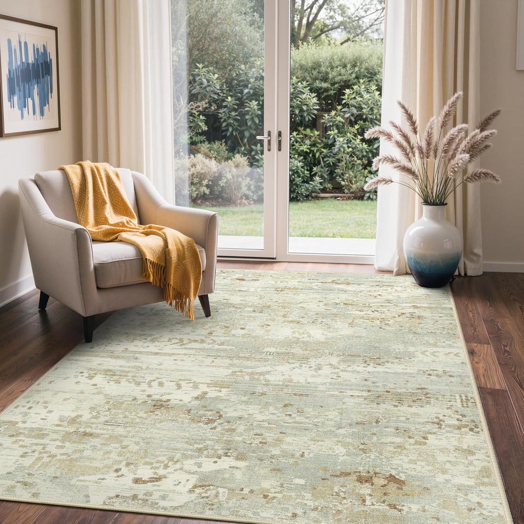 BEIMO Area Rugs 5x7 for Living Room Bedroom, Modern Abstract Machine Washable Rug, Large Soft Low Pile Floor Carpet with Non Slip Backing for Dining Room, Beige