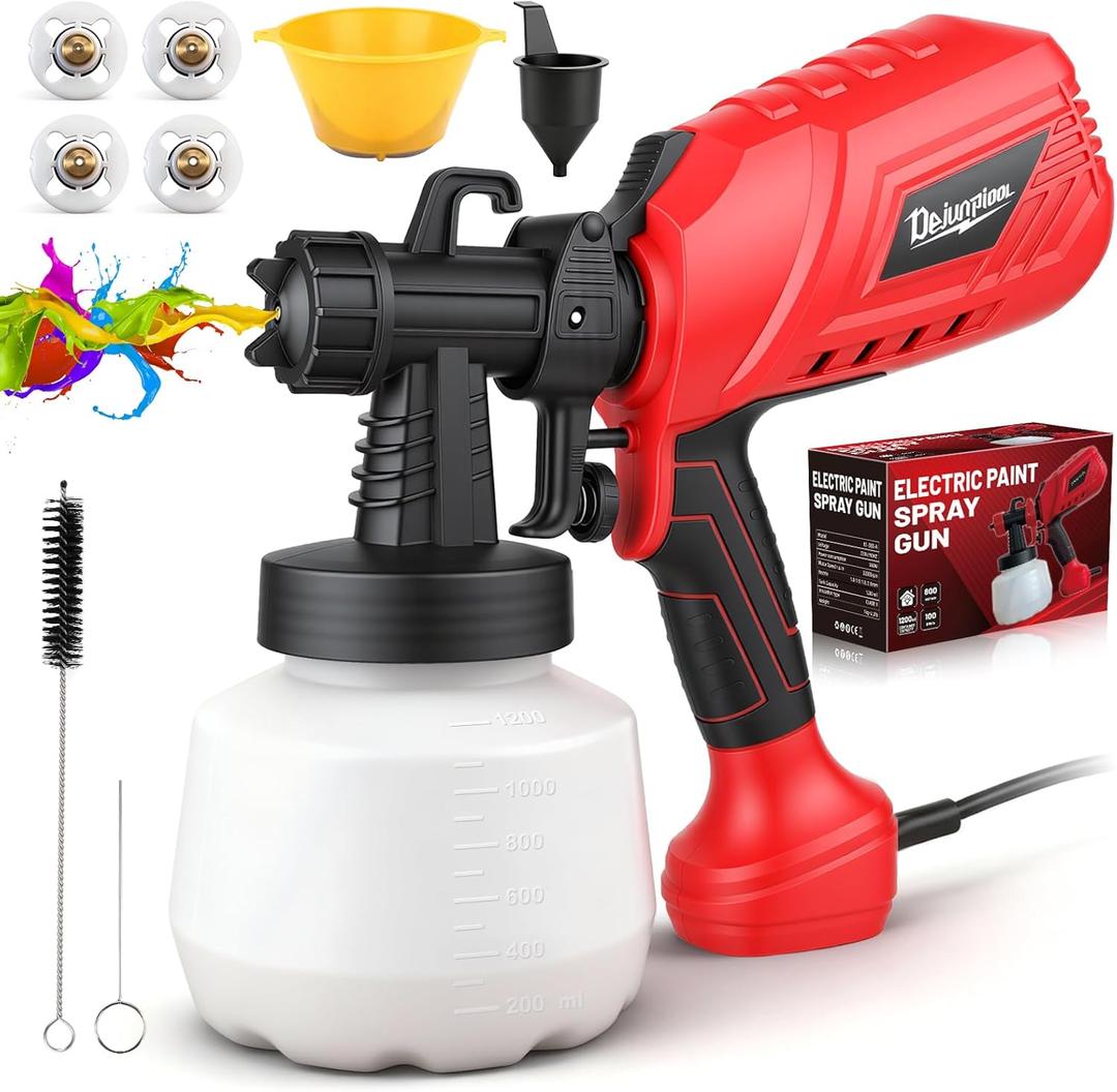 Electric Paint Sprayer HVLP 750W Paint Gun, 40.58 Oz Detachable Container, 4 Nozzles 3 Spray Patterns & Adjustable Flow Control, for House Painting Furniture Cabinet Fence Wall Door