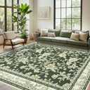 Olive Green Floral Print Area Rugs for Bedroom Living Room Boho Farmhouse Country Rustic Dining Room Carpet Soft Washable Rugs Non Slip Floor Covering for Nursery Playroom 5x7