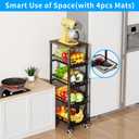 Fruit Vegetable Storage Basket for Kitchen, 5 Tier Large Pull-Out Metal Wire Baskets with 4 Pack Mats Bottom, Wood Top and Wheels, Vegetable Produce Bins Stand Cart Rack for Onions and Potatoes