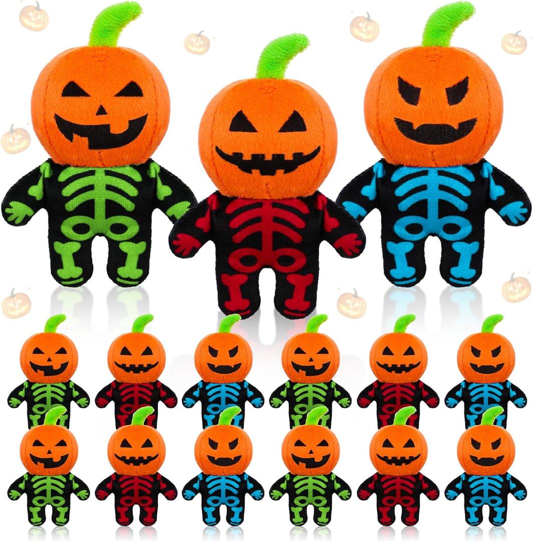 Haull 18 Pcs Valentine Heart Shaped Stuffed Animals Bears Bulk Gifts Plush Bears Bulk Mini Soft Stuffed Toys Small Cute Plush Bear 4" for Kids Adults Party Favors Home(Halloween Jack O Lantern Head)