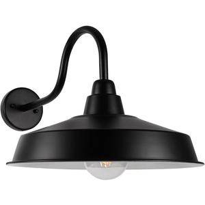 Barn Light Outdoor, 16 Inch Dome Large Farmhouse Exterior Light Fixture Wall Mount, Industrial Outdoor Wall Sconce Outside for House, Shop, Front Porch, Garage, Entryway, Black, 1 Pack, Not Dusk to Dawn