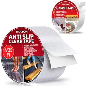 Trazon Grip Tape - Heavy Duty Anti Slip Tape Clear Outdoor/Indoor Carpet Tape Double Sided - Rug Tape Grippers for Hardwood Floors and Area Rugs Trazon Grip Tape - Heavy Duty Anti Slip Tape Clear Outdoor/Indoor Carpet Tape Double Sided - Rug Tape Grippers for Hardwood Floors and Area Rugs
