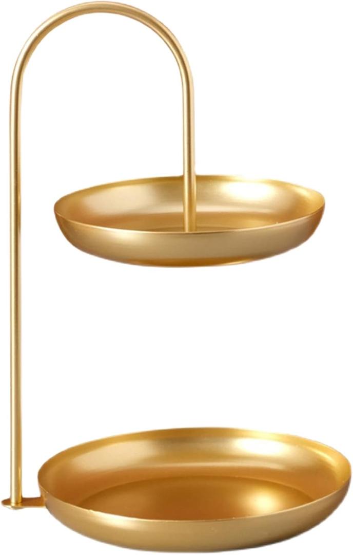 2 Tier Fruit Basket, Iron Fruit Serving Tray Waterproof Multi Tier Storage Platter Serving Stand Vegetable Storage Snack Nuts Dessert Cake Tray for Party Wedding(Gold)