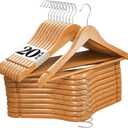 Premium Wooden Hangers 20 Pack - Durable Non Slip Coat Hangers Heavy Duty- Natural Solid Wood Hangers - Clothes Hangers with Chrome Swivel Hooks - Great for Jacket, Dress, Suit Hangers, Home-It