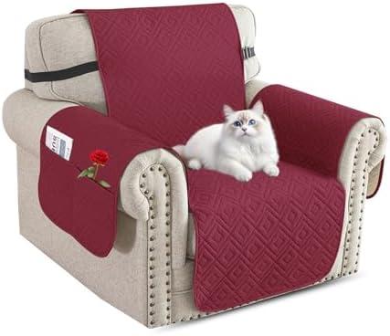 XINEAGE 100% Waterproof Chair Couch Cover for Pets Non Slip Sofa Cover Washable Chair Slipcovers for 1 Cushion Armchair Furniture Protector with Elastic Straps for Kids Dogs (23.5", Wine Red)