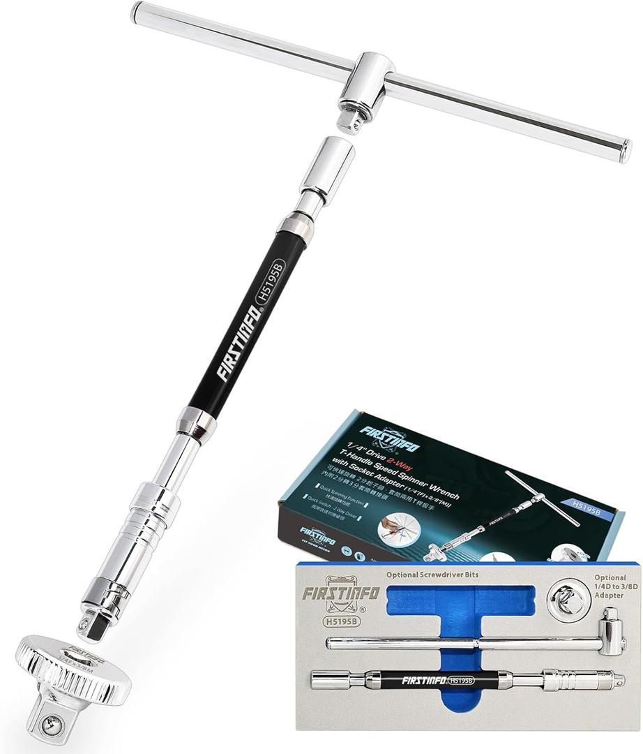 FIRSTINFO H5195B 1/4-inch Drive Adjustable 2-Way T-Handle Spinner Wrench, T-Handle Speed Wrench for Bits and Sockets