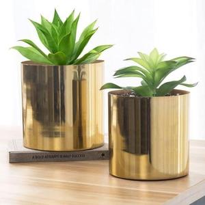 MyGift Set of 2 Handcrafted Shiny Brass-Tone Metal Plant Pots & Flower Vases Decorative Indoor Table Planters, Handmade in India