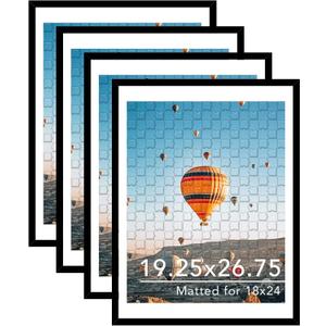 JCJMY 19.25x26.75 Puzzles Frame Set of 4, Display 18x24 with Mat or 19.25 x 26.75 without, Wall Hanging 19.25 by 26.75 Picture Frame for Poster Photo Canvas Picture Puzzles, 4 Pack, Black
