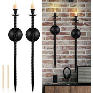 Tioncy 2 Set Twisted Candle Sconces Large Metal Wall Candle Sconces Holder with Wall Mount Black Modern Bracket Light for Fireplace Hallway Dining Room, Living Room(Black)