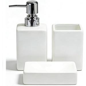 White Bathroom Accessory Set 3 Pcs,Ceramic Soap Dispenser and Toothbrush Holder Cup Soap Dish,Modern Countertop Bath Decor Set for Stylish Bathroom Organization