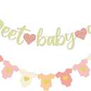 Frienda Baby Shower Decorations, Pennant Bodysuit Glitter Banners, No DIY, Pre-strung Baby Shower Gender Reveal Party Decorations for First Birthday Party Supplies(Girl,Pink,Gold)