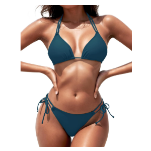 Women's Triangle Bikini Sets Two Piece Double Straps Halter Swimsuit Tie Side String Cheeky Bathing Suits XS