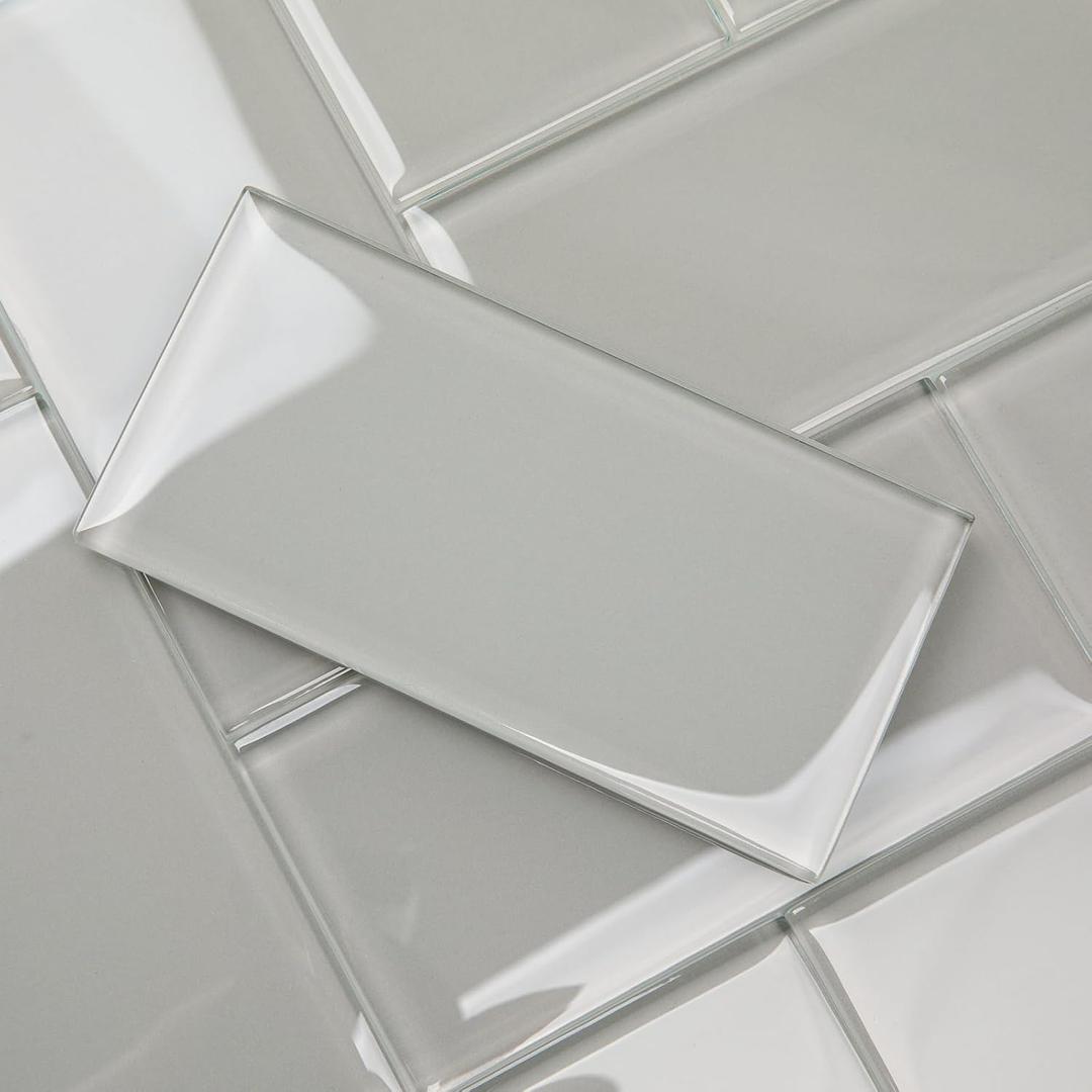Lovdeco Warm Grey Glass Subway Tile, Glass for Bathroom Kitchen Shower Backsplash Wall, 3 x 6 Inches, 4 Sq.Ft.