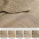 palassio Striped Dark Beige 100% Cotton Quilt Queen Size Bedding Sets, Lightweight Crinkly Channel Pick Stitch Textured Bedspread Soft Shabby Chic Farmhouse Country Coverlet for All Season, 2 Shams